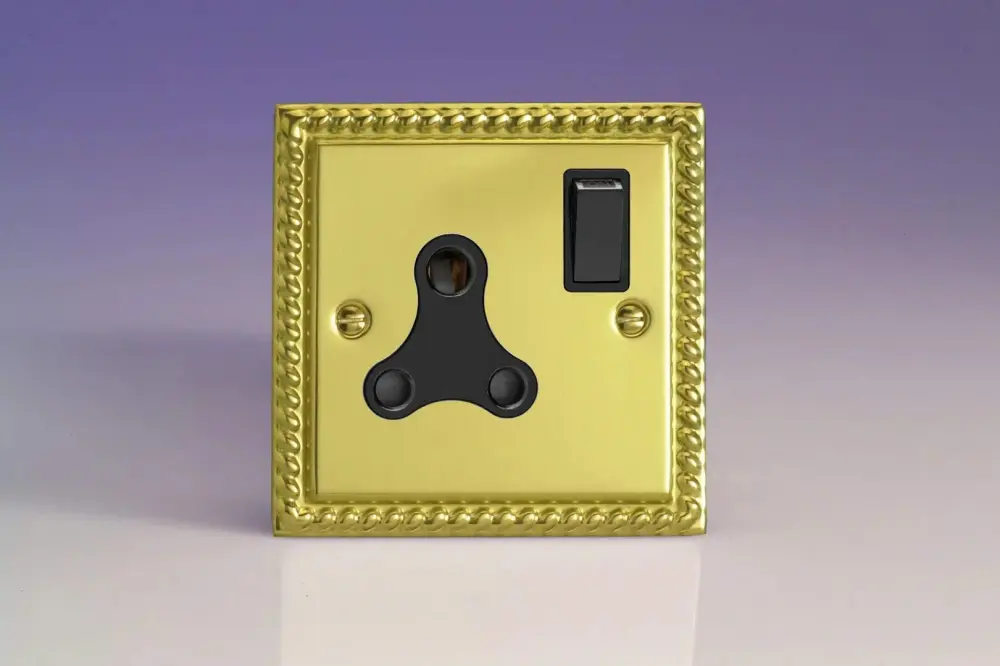 Flush Mount Varilight 1-Gang 15A Round Pin Plug Socket Georgian Warm alloy XGRP15AB
