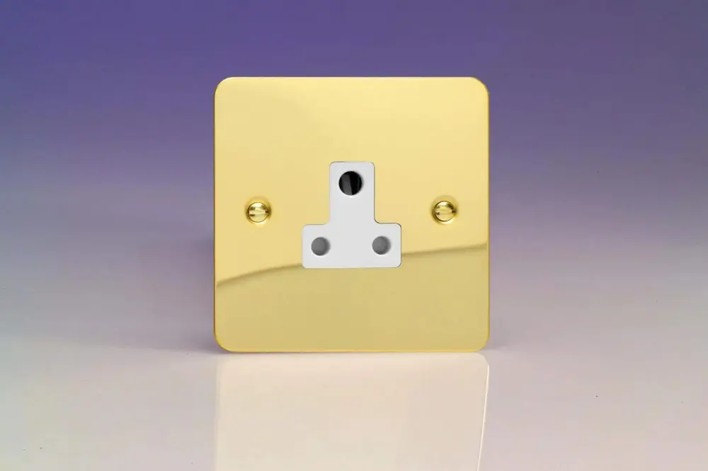 Varilight 1-Gang sole, 5 Amp Round Pin Socket, Ultra Flat Polished Brass Effect XFVRP5AW