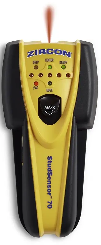 Zircon International StudSensor 70 69987 Stud Finder, 9 V Battery, Detectable Material: Metal/Wood Backlit Display