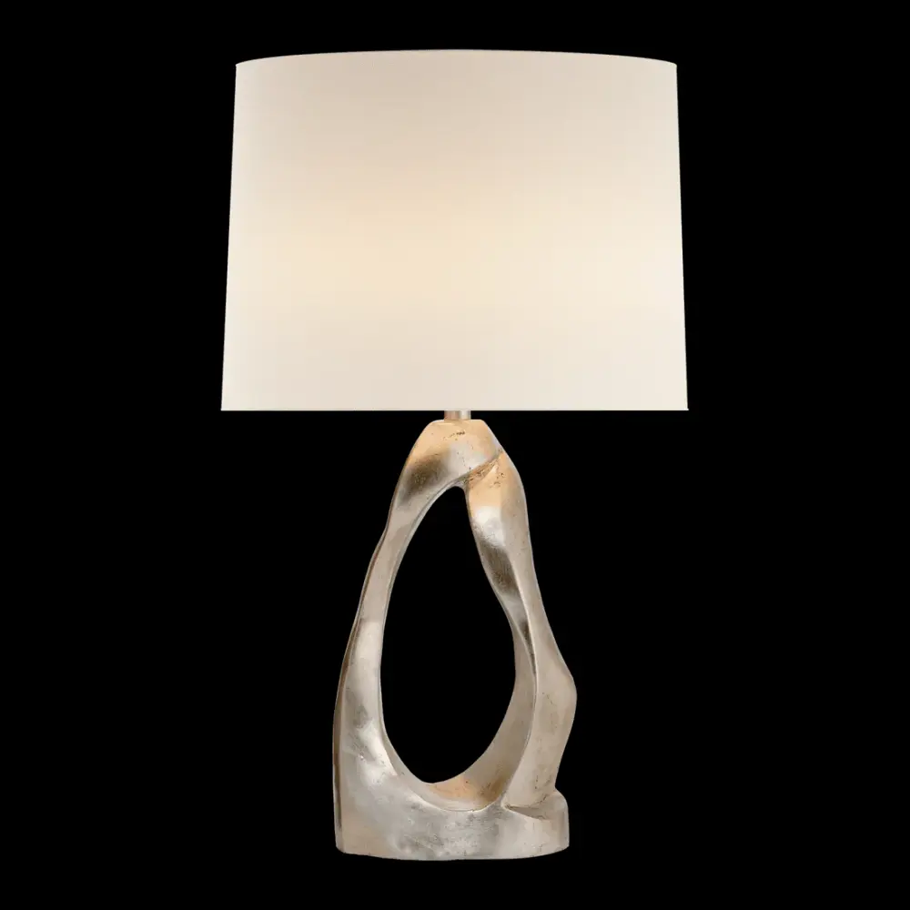 Cannes Table Lamp - Burnished Quicksilver Leaf Linen Shade