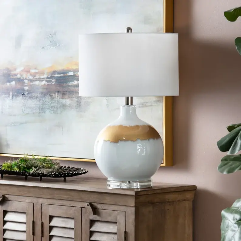 Dana Reverse Painted Table Lamp, Alabaster Gold