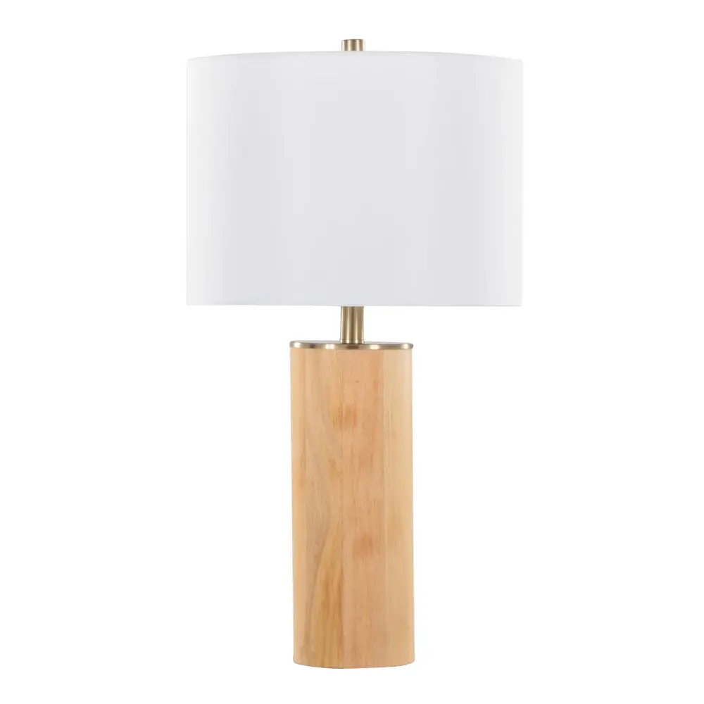 Fabric Drum Cylinder - Ash Contemporary Table Lamp - Ash / Antique Brass / Ivory