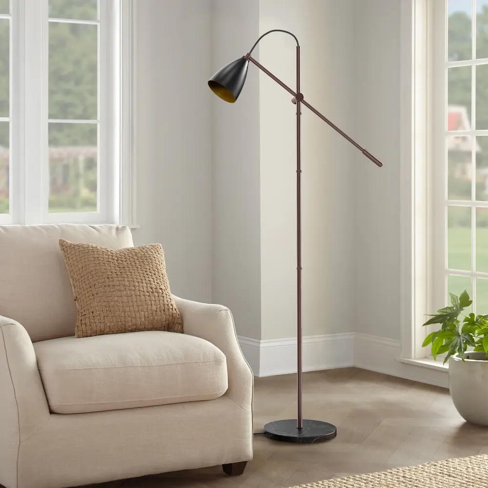 Flair 65" Black Metallic And Marble Task Floor Lamp #F240