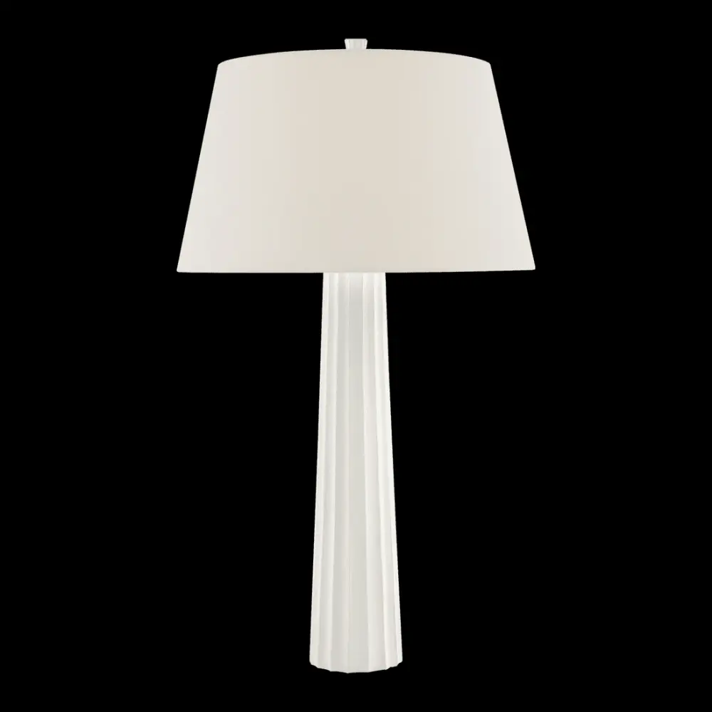 Fluted Spire Jumbo Table Lamp - Plaster White Linen Shade
