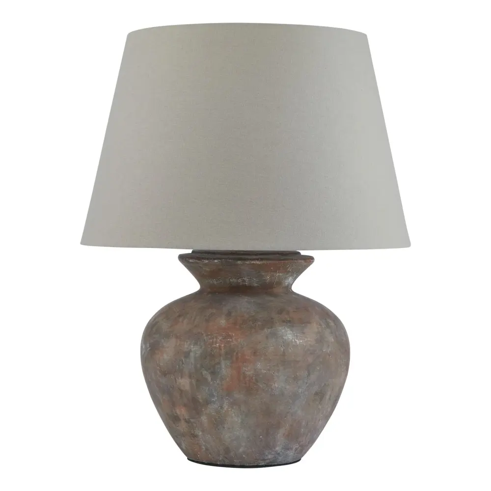 Siena Cocoa Round Table Lamp Linen Shade - Grey