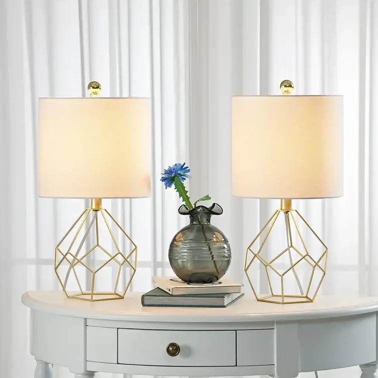 Yullili 19'' Elegant Gold Geometric Table Lamps (Pair) Chalk Shades #T73