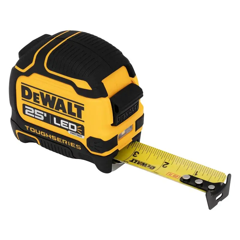 DEWALT TOUGHSERIES DWHT35625S Lighted Tape Measure, 25 ft L Blade, 4-5/8 W Blade, Metal Blade, Rubber Case
