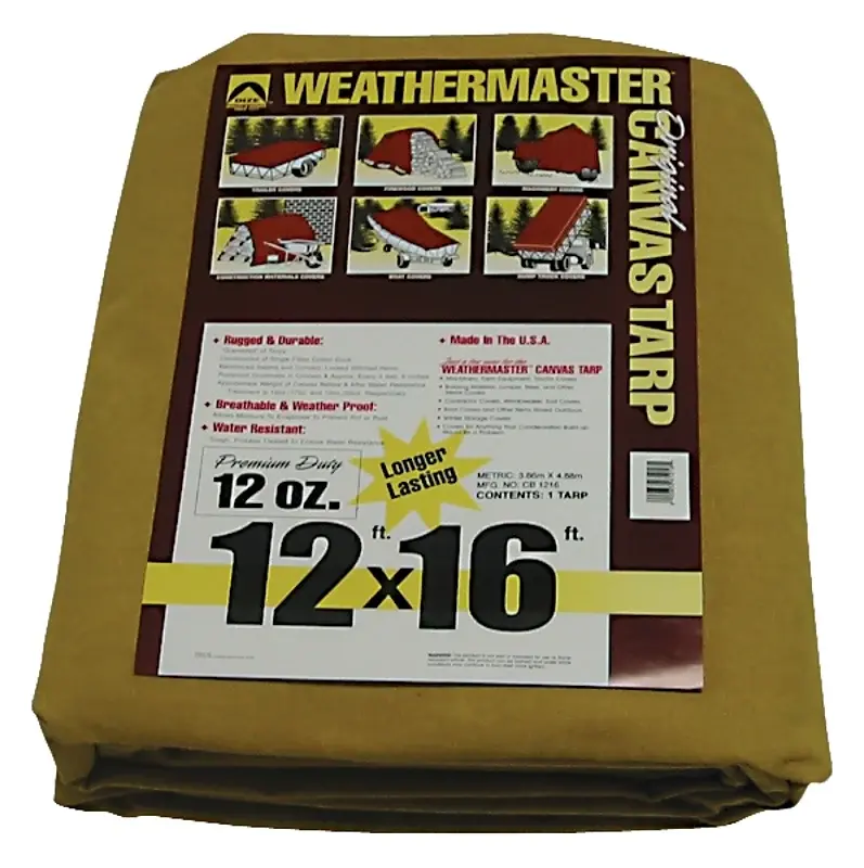 Dize Weathermaster CB1216D Tarpaulin, 16 ft L, 12 ft W, Duck cloth, Tan