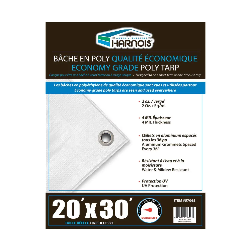 Economy Grade Clear Ivory Poly Tarps, 20' x 30'