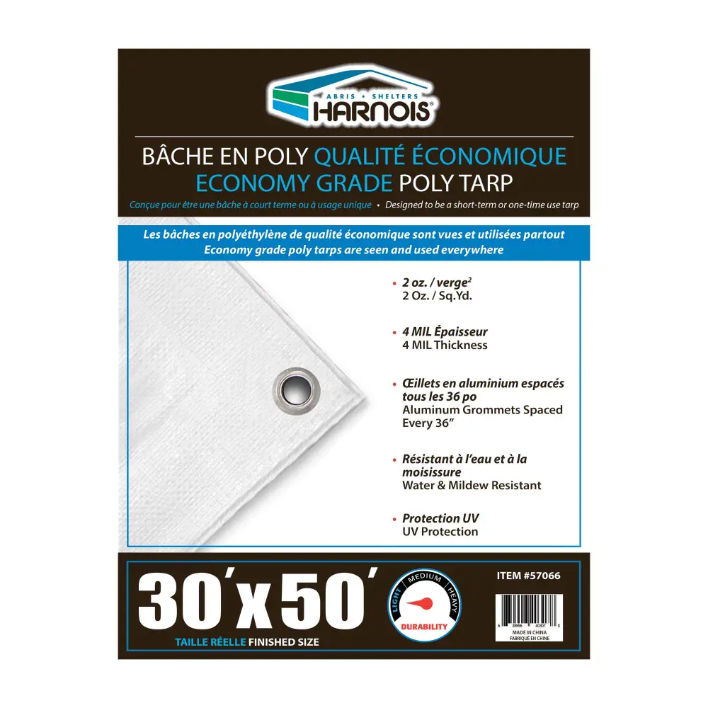 Economy Grade Clear Pearl Poly Tarps, 30' x 50'