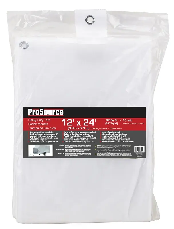 ProSource TW1224 Tarp, 24 ft L, 12 ft W, 10 mil Thick, Plastic, Chalk