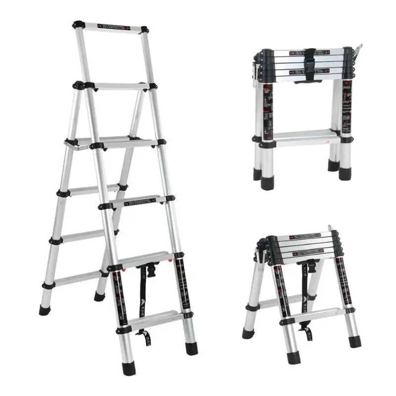 Liberti Telescopic Ladder 5-Step Folding Ladder Non-Slip Treads Travel-friendly -Type Aluminum Telescopic Ladder