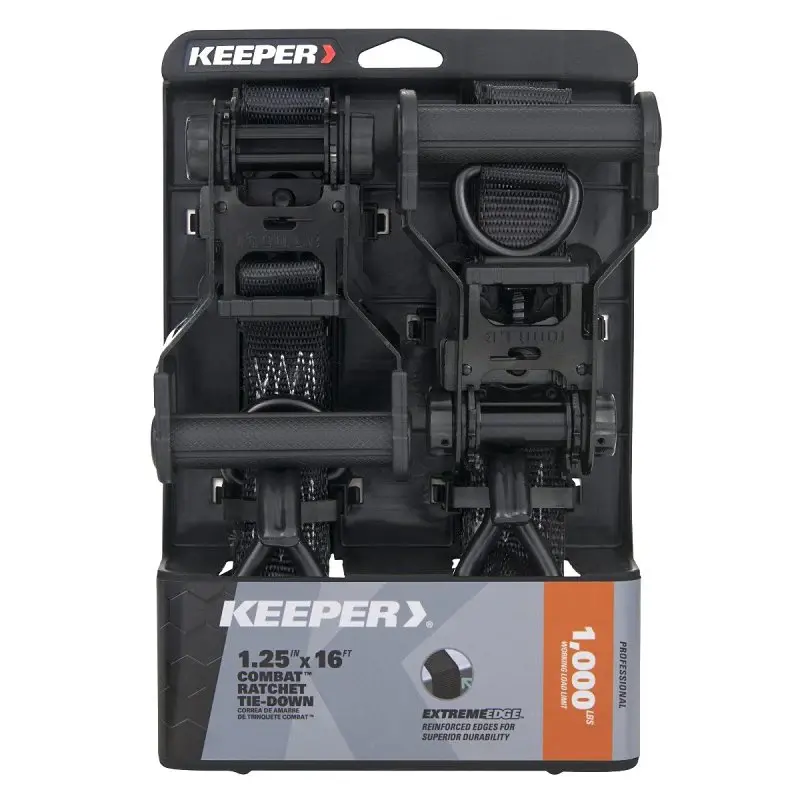 Keeper 85450 Tie-Down, Ratchet Adjustment, 1-1/4 W, 16 ft L, Onyx, 1000 lb Working Load, J-Hook End, 2/PK - 20' x 30'