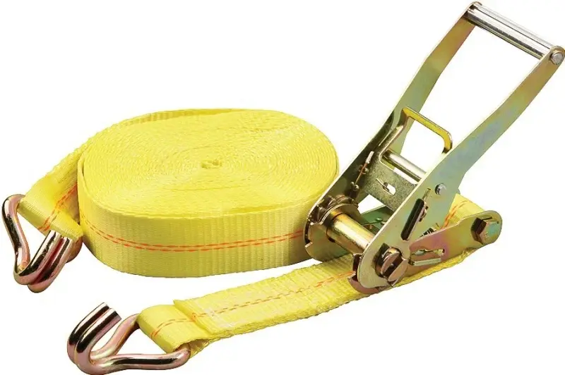 ProSource FH64072 Tie-Down, 2 W, 40 ft L, Durable textile Webbing, Metal Ratchet, Yellow, 3333 lb, Steel End Fitting