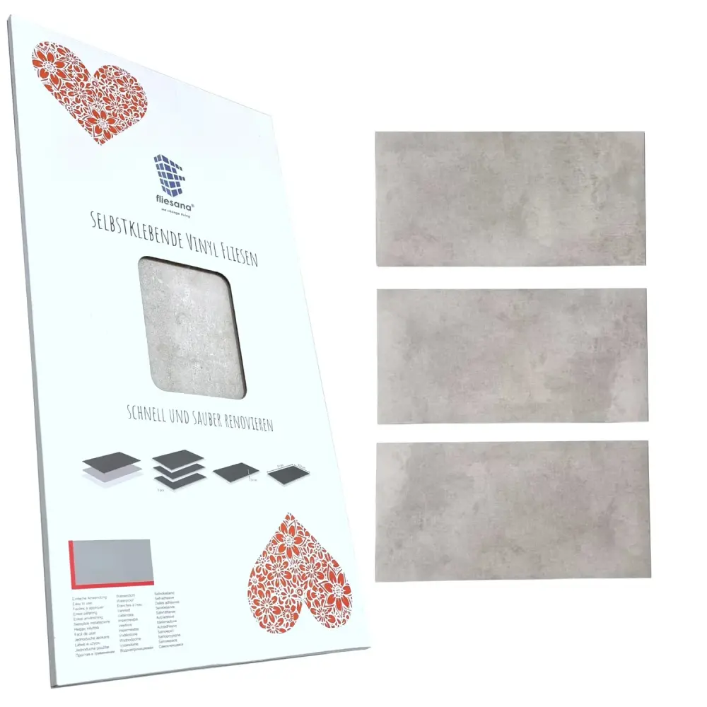 Self-adhesive tiles wall floor Fliesana, set 3 pieces, waterproof, concrete effect, airy gray color
