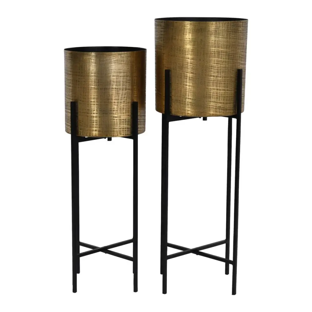 Clyde Adjust 2 Floor Standing Planters - Brass