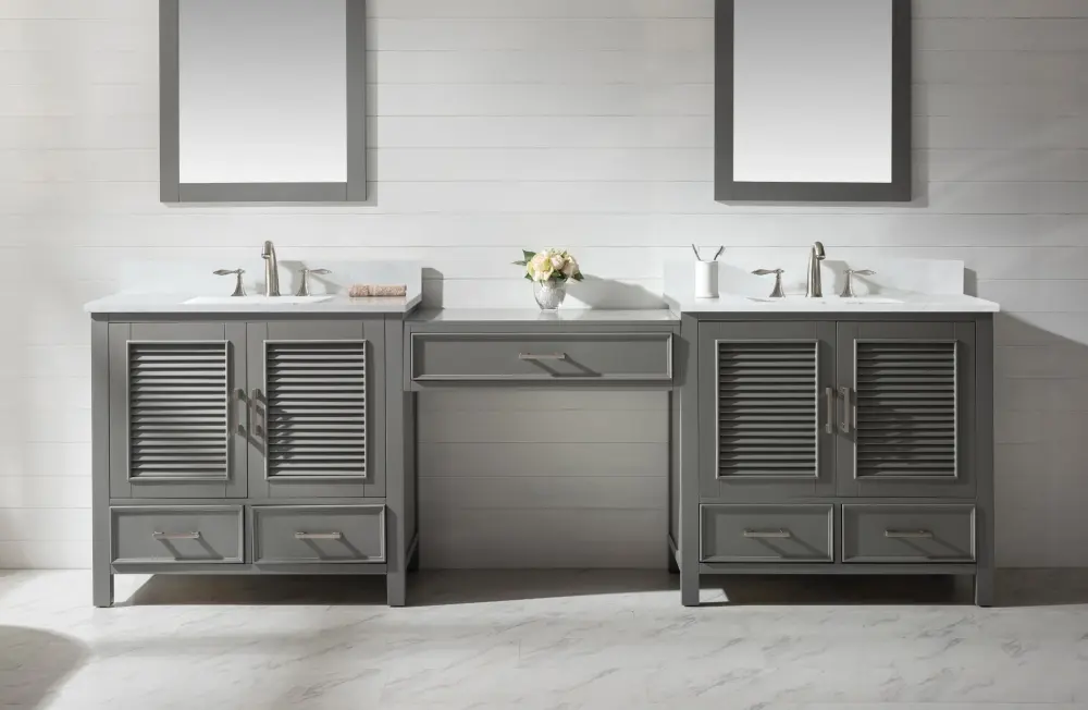Estate 102" Double Sink Bathroom Vanity Customizable Set White Quartz Top
