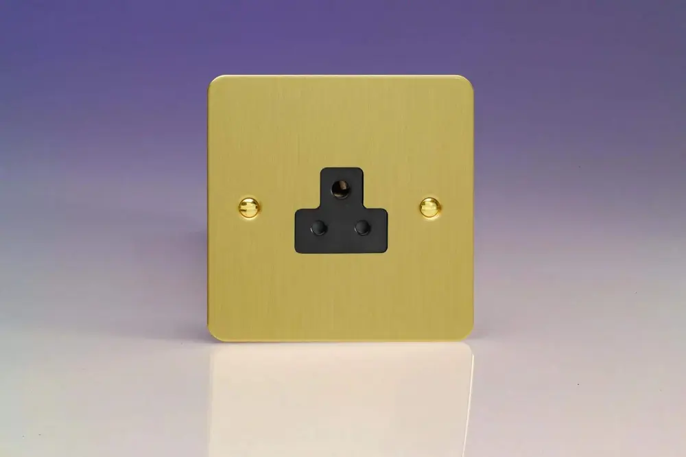 Varilight 1-Gang 2A Round Pin Socket Ultra Flat Textured Brass XFBRP2AB