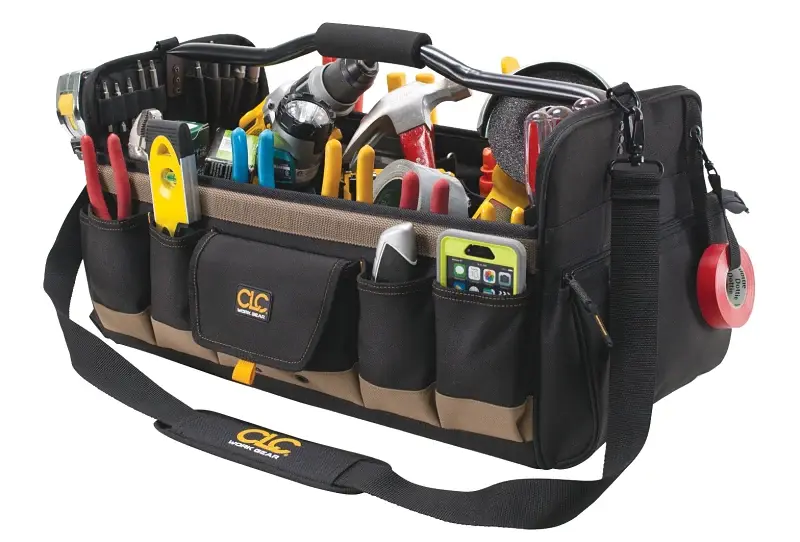 CLC Tool Works Series 1579 Open Top Tool Bag, 11 W, 11 D, 20 H, 27-Pocket, Polyester, Black