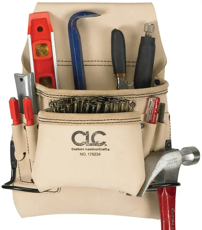 CLC Tool Works Series 178234 Nail and Tool Bag, 8-Pocket, Leather, Snow, 24 W, 13 H