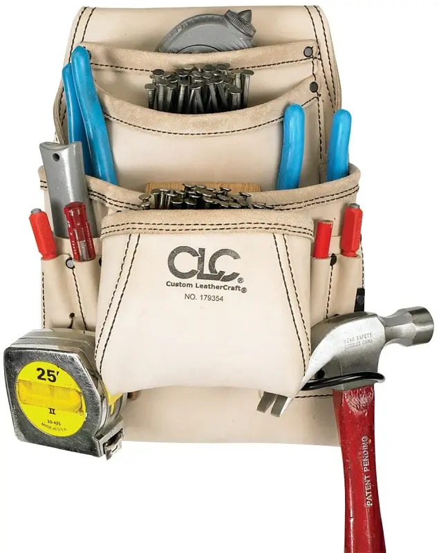CLC Tool Works Series 179354 Carpenter's Nail/Tool Bag, 20 W, 20-1/2 H, 10-Pocket, Leather, Pearl