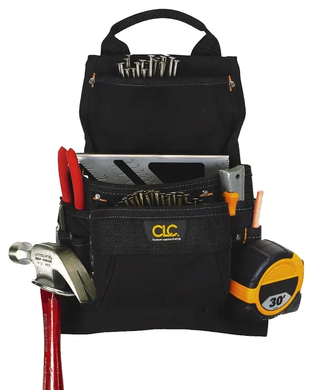 CLC Tool Works Series 5833 Nail/Tool Bag, 5 W, 15.2 H, 9-Pocket, Polyester, Onyx
