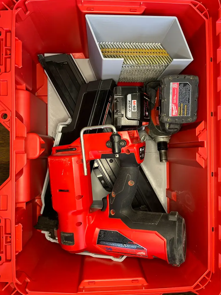 Stackable Tote Packout Tool Box Insert M18 21 Degree Framing Nailer and M12 Palm Nailer (MFN)