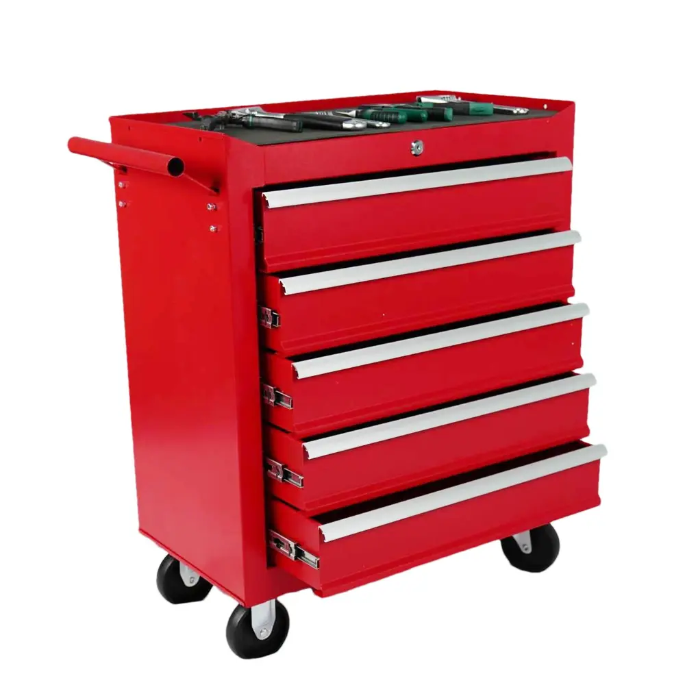 5 Drawer Metal Rolling Tool Chest Locking System And Wheels - Cherry