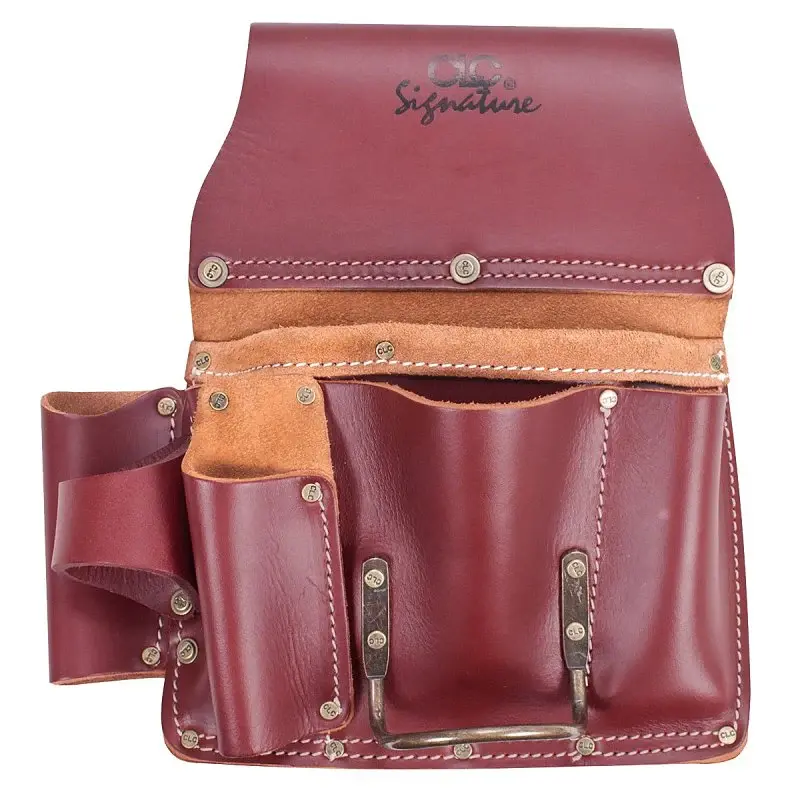 Custom Leathercraft Signature Top-tier 21485 Tool Pouch, 11-Pocket, Leather, Brown, 3 W