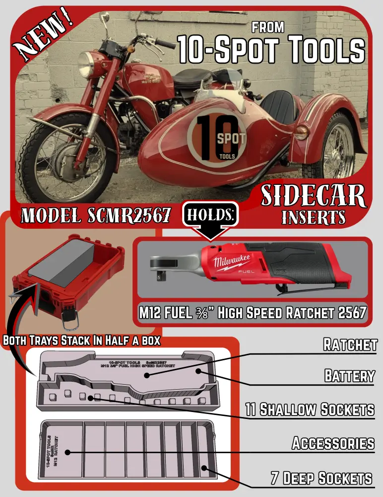 Drawer Divider Packout SideCar Insert M12 FUEL 3/8" High Speed Ratchet (ScMR2567)