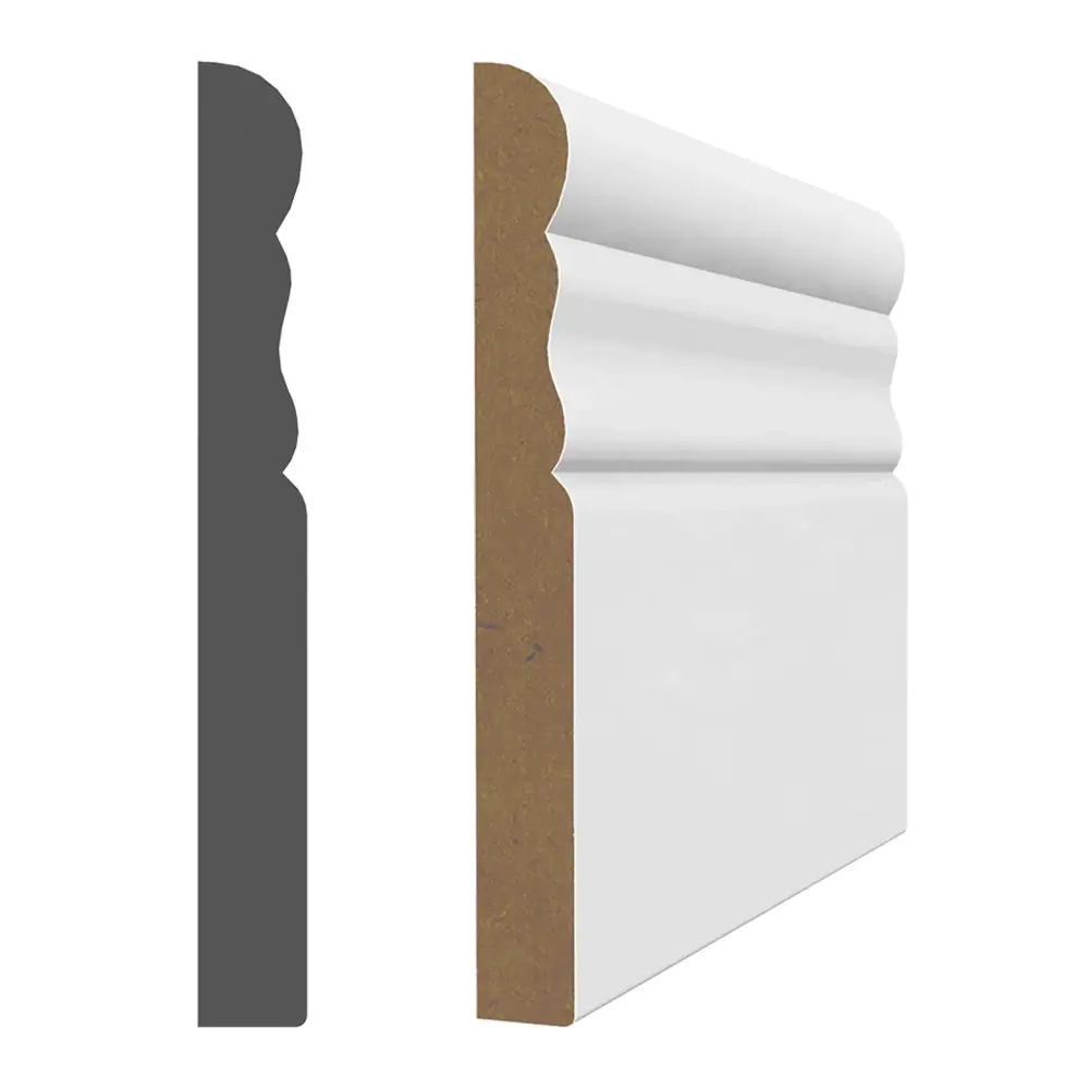9/8'' x 3-1/8'' x 8' Ivory Primed MDF Baseboard
