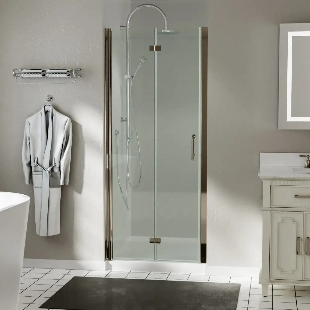 32-33.5 . W x 72 . H Bi-Fold Minimalist Frameless Shower Door Brushed Nichel Lucid Glass