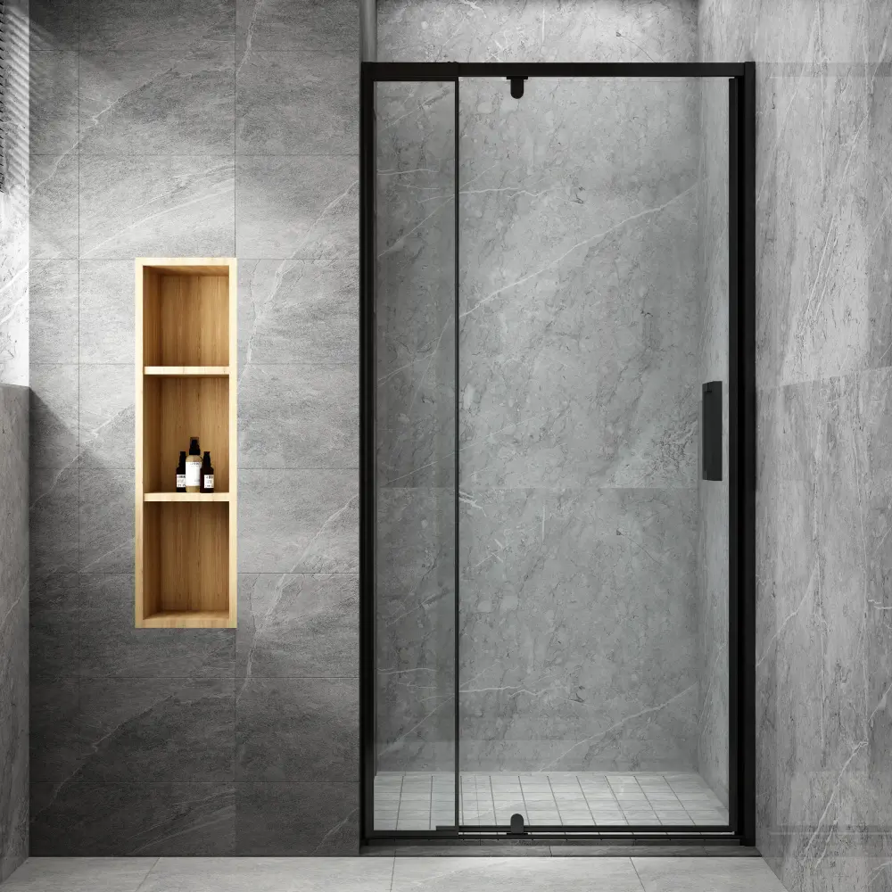 32-36 . W x 72 . H Pivot Swing Framed Shower Door Matte Black Lucid Glass