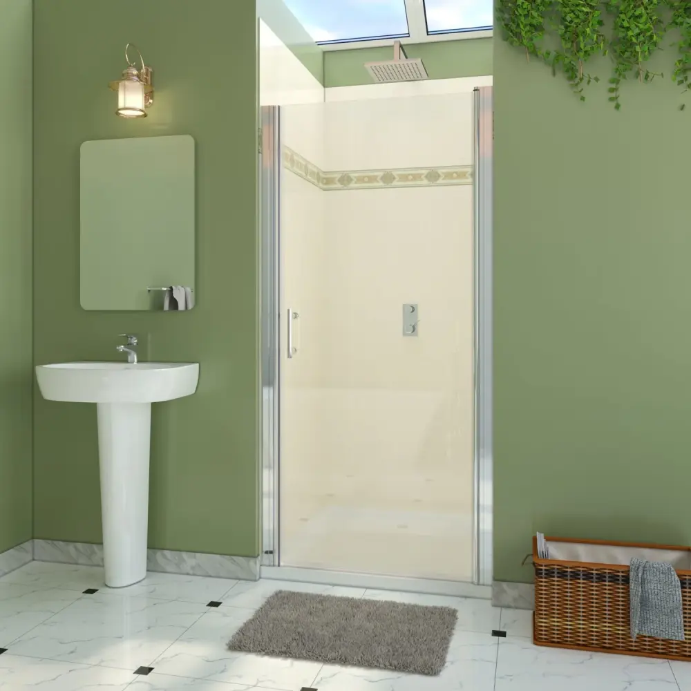 34-35 1/2'' . W x 72 . H Pivot Swing Frameless Shower Door Shiny metal Clear Glass