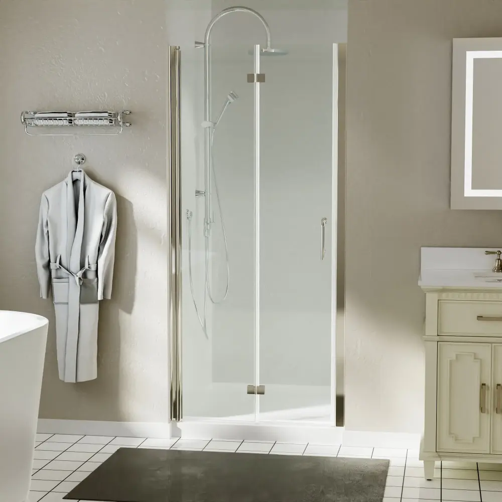 34-35.5 . W x 72 . H Bi-Fold Minimalist Frameless Shower Door Brushed Nichel Distinct Glass