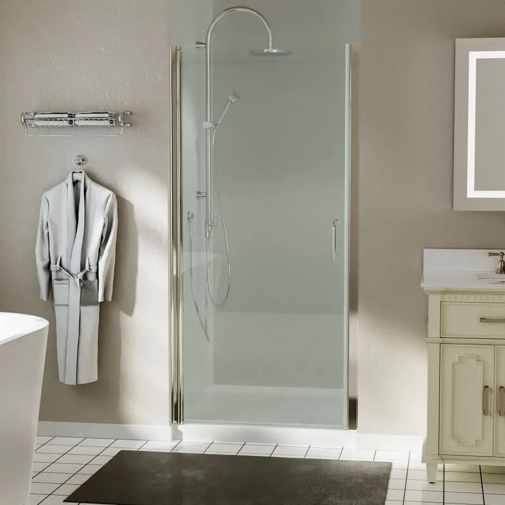 36-37.5 . W x 72 . H Pivot Swing Frameless Shower Door Brushed Nichel Lucid Glass
