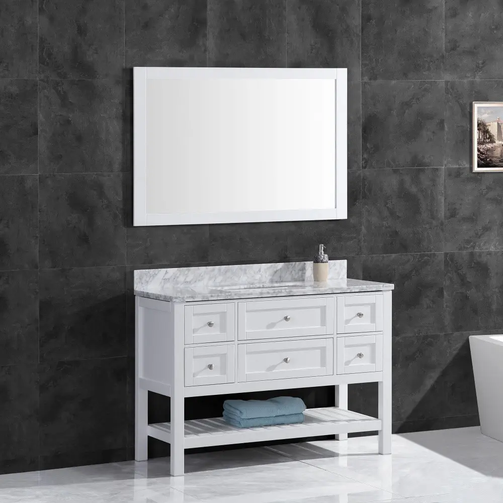 42"W Bathroom Vanity Marble Top and Mirror Alabaster LV6-42W