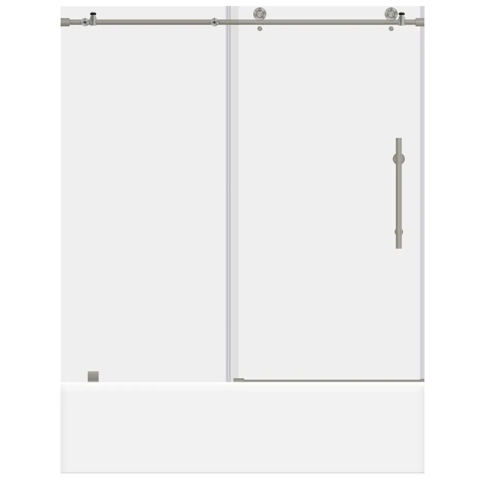 56-60 W x 62 H Sliding Frameless Bathtub Door ULTRA-C Lucid Glass Brushed Nickel