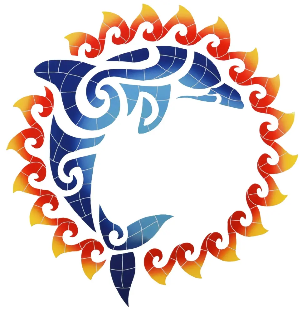 Artistry Mosaics Dolphin Sun Medallion Porcelain Swimming Pool Mosaic (36" x 36") Home & Workshop