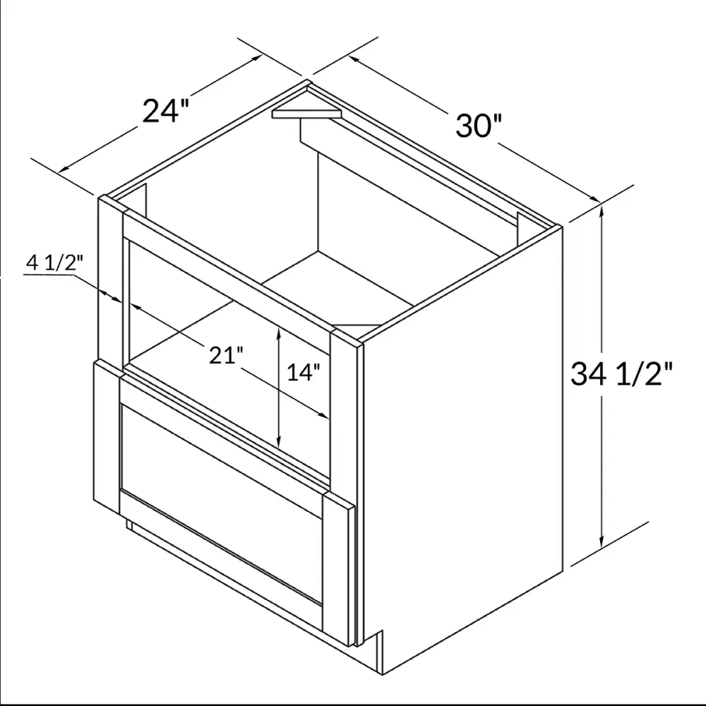 Base microwave cabinet one drawer BMC30 Danbury Indigo LessCare 30 . width 34.5 . height 24 . depth
