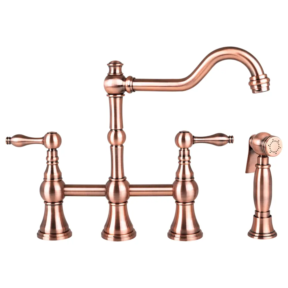 Brienza Italia Classic 4-Hole, 2 Handle, Kitchen Bridge Faucet Side Sprayer Antique Copper - N96718-AC