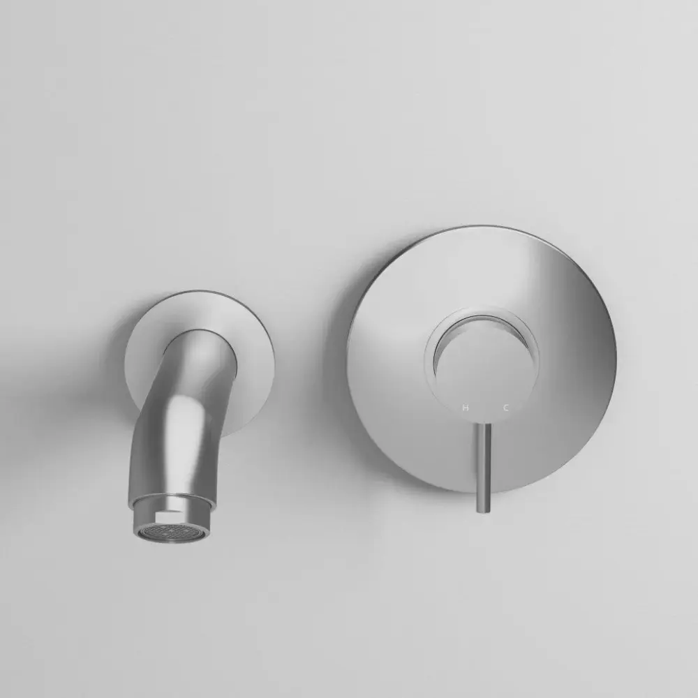 Brushed Steel Wall Mounted Bath Tap & Spout
