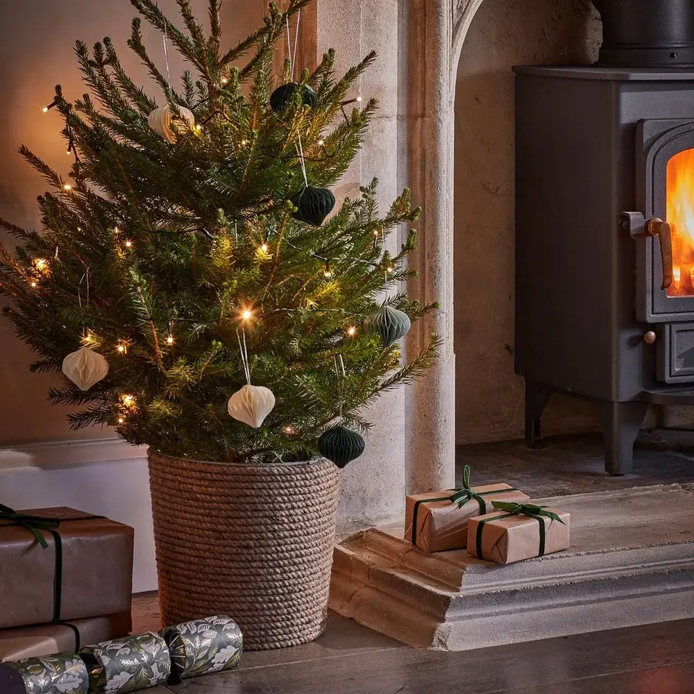 Christmas Tree Bucket 32cm - Jute & Galvanised Alloy