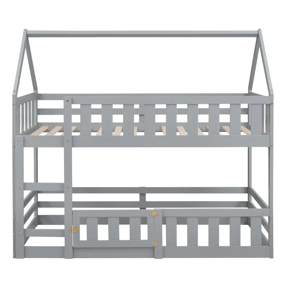 Cordless Twin Over Twin House Bunk Bed Fence And Door