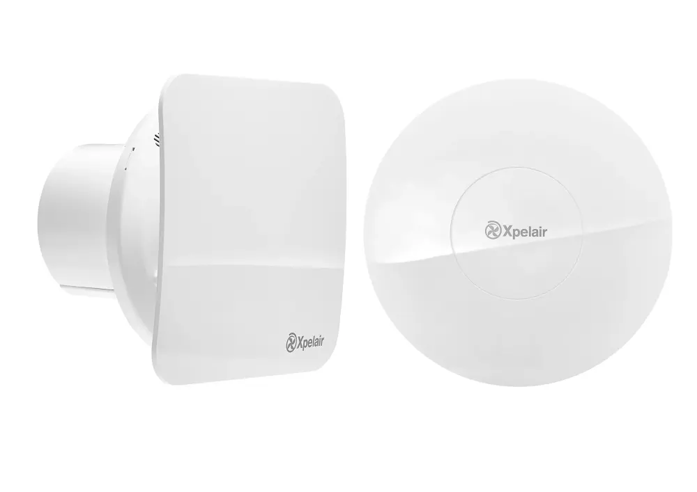 Cordless Xpelair 4" Easily Silent Contour bathroom extractor fan square and round baffles