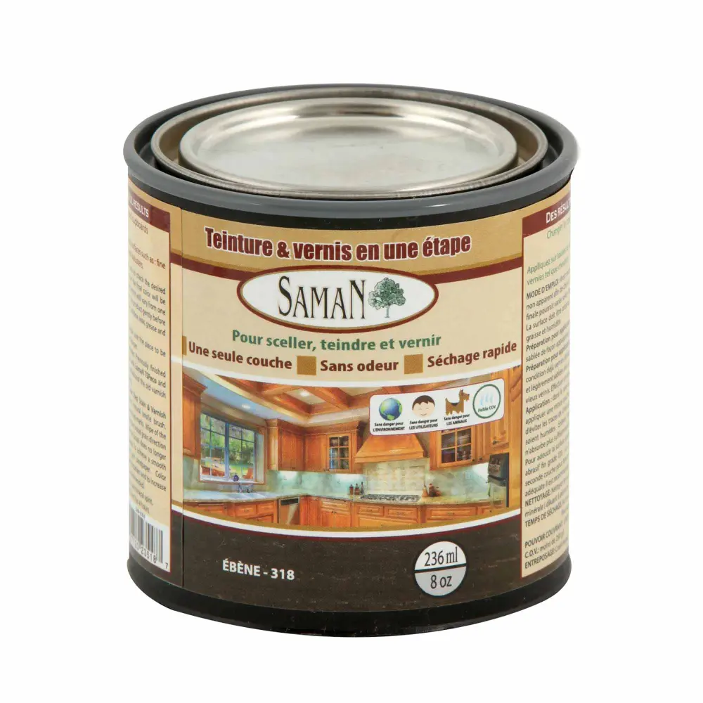 Ebony One Step Wood Stain and Varnish, 236 ml