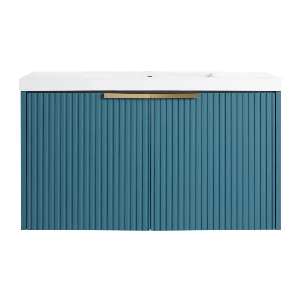 Ergonomic Design Contemporary Wall Mounted Bathroom Vanity Resin Twin Sink