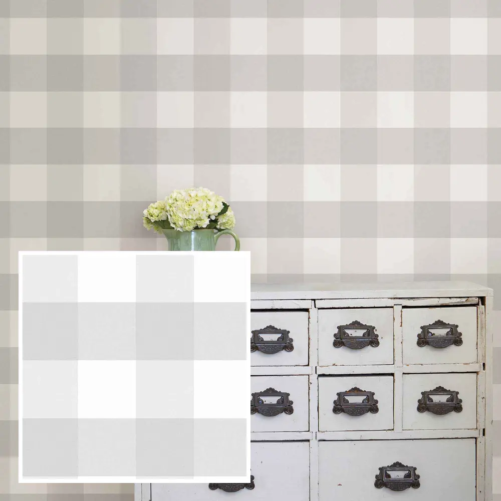 Farmhouse Grey Plaid Peel and Stick Wallpaper, 20.5" x 18'