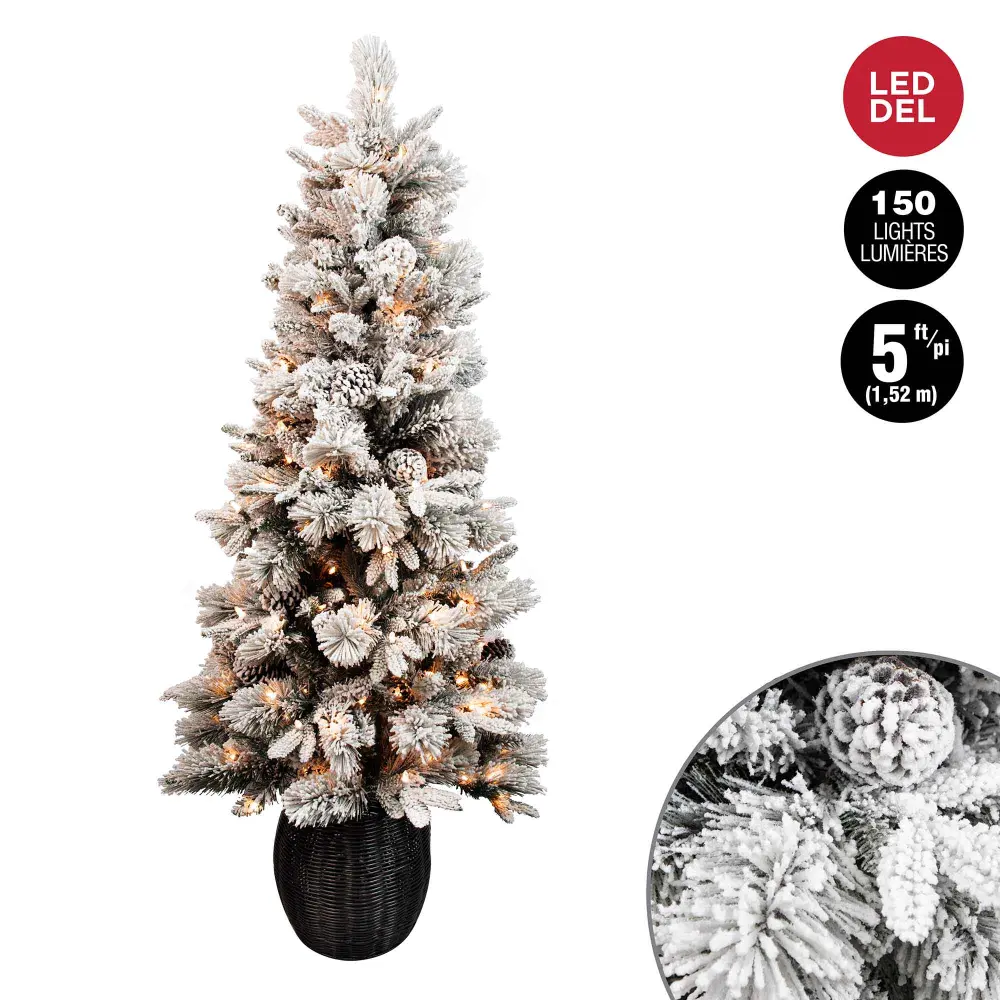 Flocked Fir Tree 150 Warm Alabaster LED Lights and 528 Tips, 5' (1.52 m)
