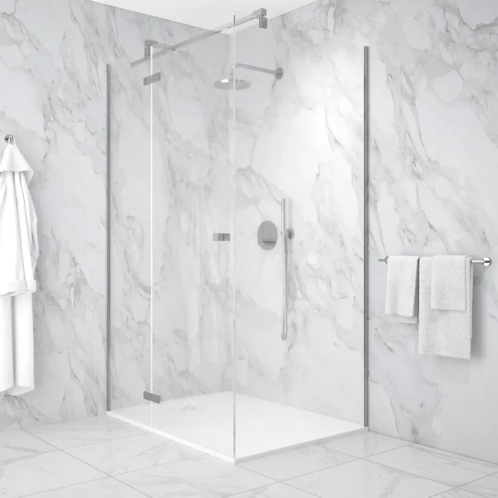 Hinged 1200mm Shower Door & 900mm Side Panel - Shiny metal